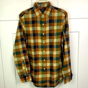 NWT J Crew Factory Men SMALL Buffalo Check Flannel Shirt Brown Navy Long Sleeve